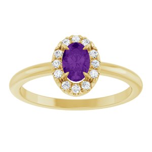 14K Yellow Gold Natural Amethyst & 1/10 CTW Natural Diamond French-Set Halo-Style Ring