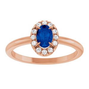 14K Rose Gold Lab-Grown Blue Sapphire & 1/10 CTW Natural Diamond French-Set Halo-Style Ring