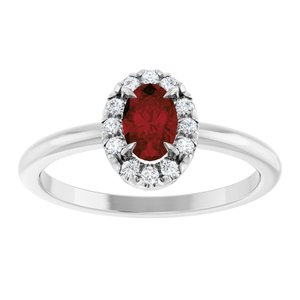 14K White Gold Natural Mozambique Garnet & 1/10 CTW Natural Diamond French-Set Halo-Style Ring