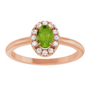 14K Rose Gold Natural Peridot & 1/10 CTW Natural Diamond French-Set Halo-Style Ring