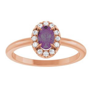 14K Rose Gold Lab-Grown Alexandrite & 1/10 CTW Natural Diamond French-Set Halo-Style Ring