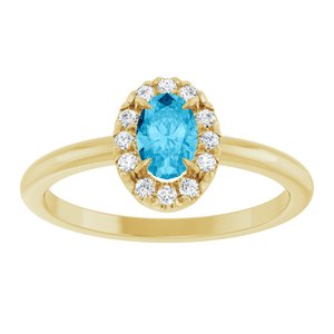 14K Yellow Gold Natural Aquamarine & 1/10 CTW Natural Diamond French-Set Halo-Style Ring