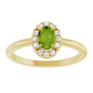 14K Yellow Gold Natural Peridot & 1/10 CTW Natural Diamond French-Set Halo-Style Ring