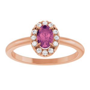 14K Rose Gold Natural Pink Tourmaline & 1/10 CTW Natural Diamond French-Set Halo-Style Ring