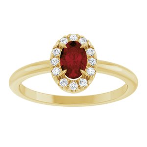 14K Yellow Gold Natural Mozambique Garnet & 1/10 CTW Natural Diamond French-Set Halo-Style Ring