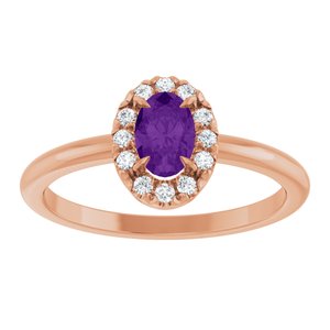 14K Rose Gold Natural Amethyst & 1/10 CTW Natural Diamond French-Set Halo-Style Ring