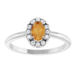 Sterling Silver Natural Citrine & 1/10 CTW Natural Diamond French-Set Halo-Style Ring