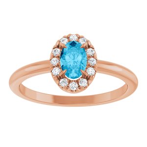 14K Rose Gold Natural Aquamarine & 1/10 CTW Natural Diamond French-Set Halo-Style Ring
