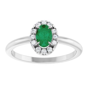 Platinum Natural Emerald & 1/10 CTW Natural Diamond French-Set Halo-Style Ring