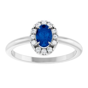 14K White Gold Lab-Grown Blue Sapphire & 1/10 CTW Natural Diamond French-Set Halo-Style Ring