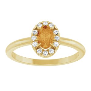 14K Yellow Gold Natural Citrine & 1/10 CTW Natural Diamond French-Set Halo-Style Ring