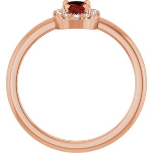 14K Rose Gold Natural Mozambique Garnet & 1/10 CTW Natural Diamond French-Set Halo-Style Ring