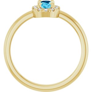 14K Yellow Gold Natural Aquamarine & 1/10 CTW Natural Diamond French-Set Halo-Style Ring