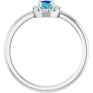 Sterling Silver Natural Blue Zircon & 1/10 CTW Natural Diamond French-Set Halo-Style Ring