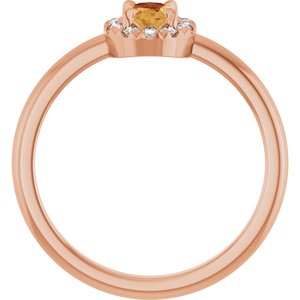 14K Rose Gold Natural Citrine & 1/10 CTW Natural Diamond French-Set Halo-Style Ring