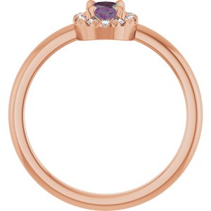 14K Rose Gold Lab-Grown Alexandrite & 1/10 CTW Natural Diamond French-Set Halo-Style Ring