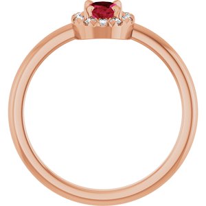 14K Rose Gold Lab-Grown Ruby & 1/10 CTW Natural Diamond French-Set Halo-Style Ring