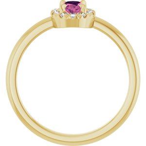 14K Yellow Gold Natural Pink Tourmaline & 1/10 CTW Natural Diamond French-Set Halo-Style Ring