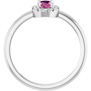 Sterling Silver Natural Pink Tourmaline & 1/10 CTW Natural Diamond French-Set Halo-Style Ring