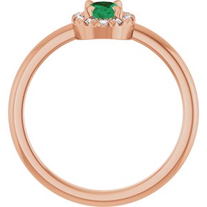 14K Rose Gold Lab-Grown Emerald & 1/10 CTW Natural Diamond French-Set Halo-Style Ring