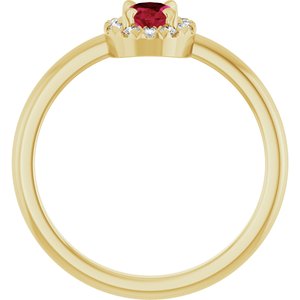 14K Yellow Gold Natural Ruby & 1/10 CTW Natural Diamond French-Set Halo-Style Ring
