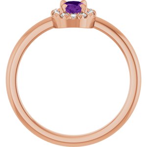 14K Rose Gold Natural Amethyst & 1/10 CTW Natural Diamond French-Set Halo-Style Ring