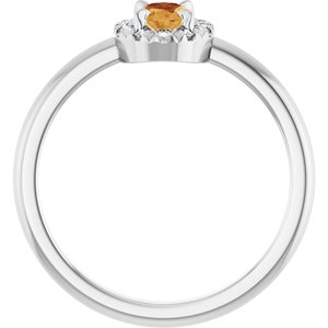 14K White Gold Natural Citrine & 1/10 CTW Natural Diamond French-Set Halo-Style Ring