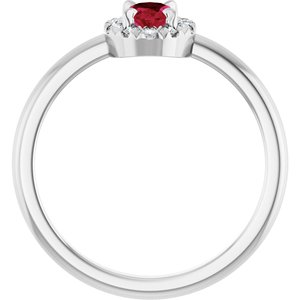 14K White Gold Lab-Grown Ruby & 1/10 CTW Natural Diamond French-Set Halo-Style Ring