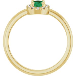 14K Yellow Gold Natural Emerald & 1/10 CTW Natural Diamond French-Set Halo-Style Ring