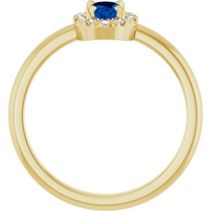 14K Yellow Gold Lab-Grown Blue Sapphire & 1/10 CTW Natural Diamond French-Set Halo-Style Ring