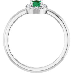 14K White Gold Natural Emerald & 1/10 CTW Natural Diamond French-Set Halo-Style Ring