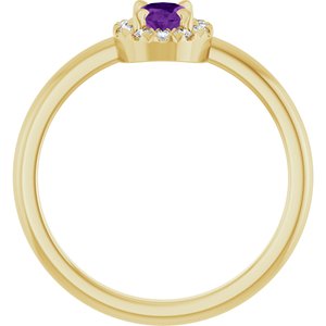 14K Yellow Gold Natural Amethyst & 1/10 CTW Natural Diamond French-Set Halo-Style Ring
