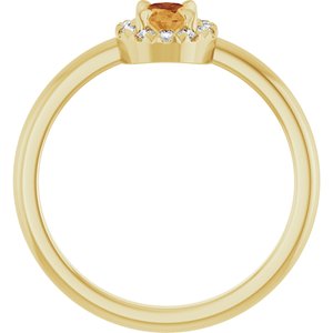 14K Yellow Gold Natural Citrine & 1/10 CTW Natural Diamond French-Set Halo-Style Ring