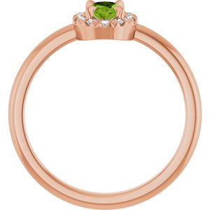 14K Rose Gold Natural Peridot & 1/10 CTW Natural Diamond French-Set Halo-Style Ring