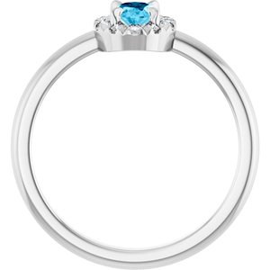 Sterling Silver Natural Aquamarine & 1/10 CTW Natural Diamond French-Set Halo-Style Ring