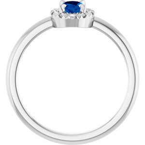 14K White Gold Lab-Grown Blue Sapphire & 1/10 CTW Natural Diamond French-Set Halo-Style Ring