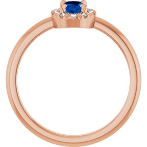 14K Rose Gold Natural Blue Sapphire & 1/10 CTW Natural Diamond French-Set Halo-Style Ring