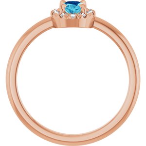 14K Rose Gold Natural Blue Zircon & 1/10 CTW Natural Diamond French-Set Halo-Style Ring