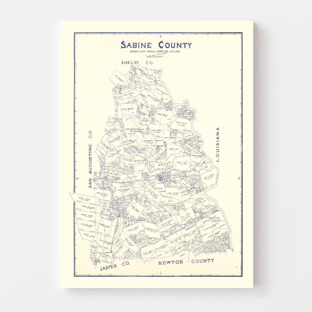 Vintage Map of Sabine County, Texas 1920
