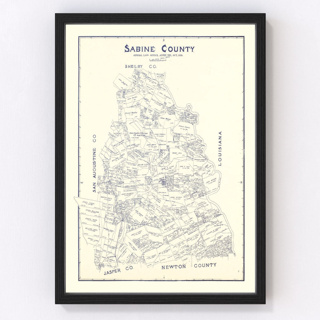 Vintage Map of Sabine County, Texas 1920