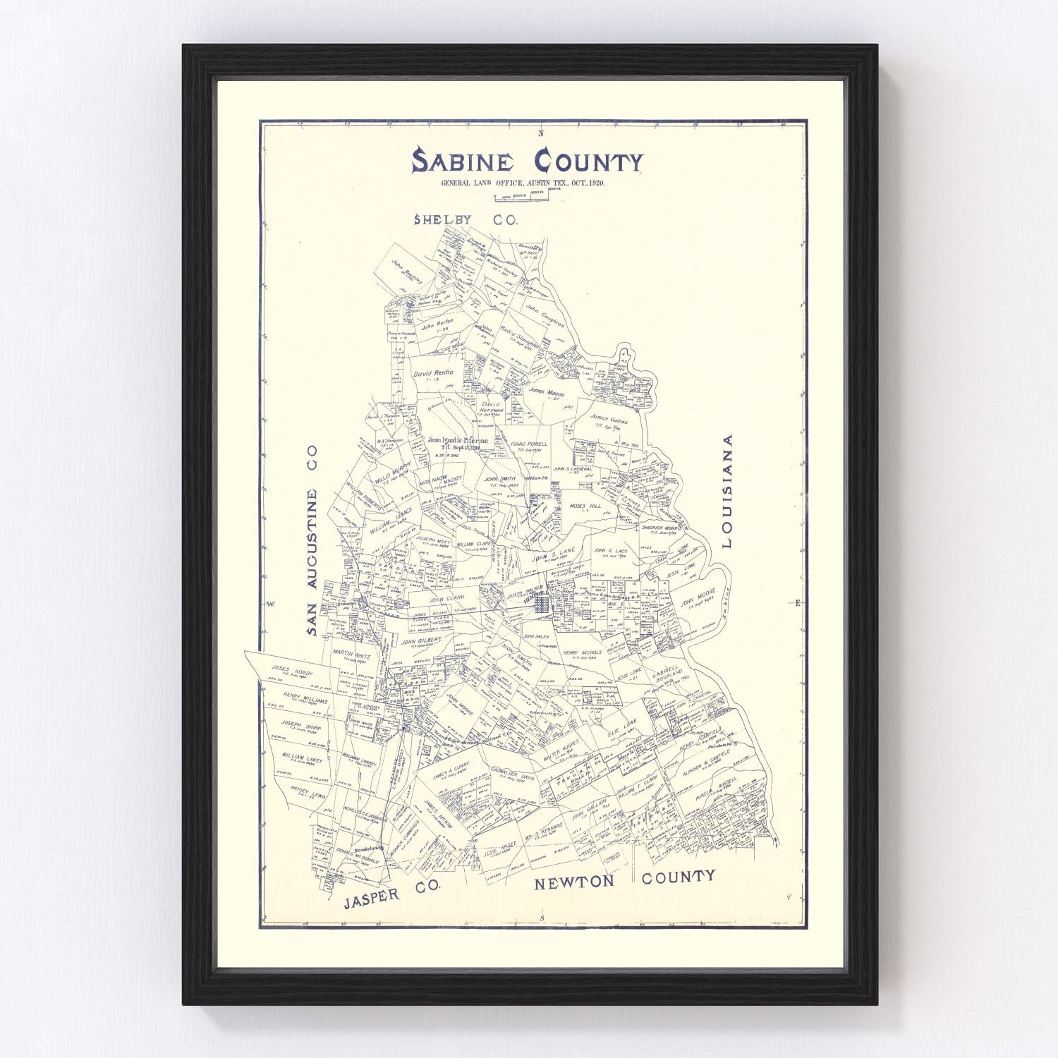 Vintage Map of Sabine County, Texas 1920