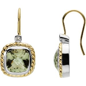 14K White/Yellow Gold Checkerboard Natural Green & .06 CTW Natural Diamond Earrings