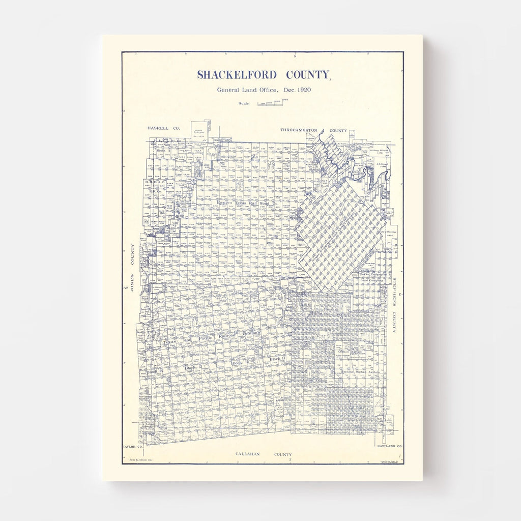 Vintage Map of Shackelford County, Texas 1920