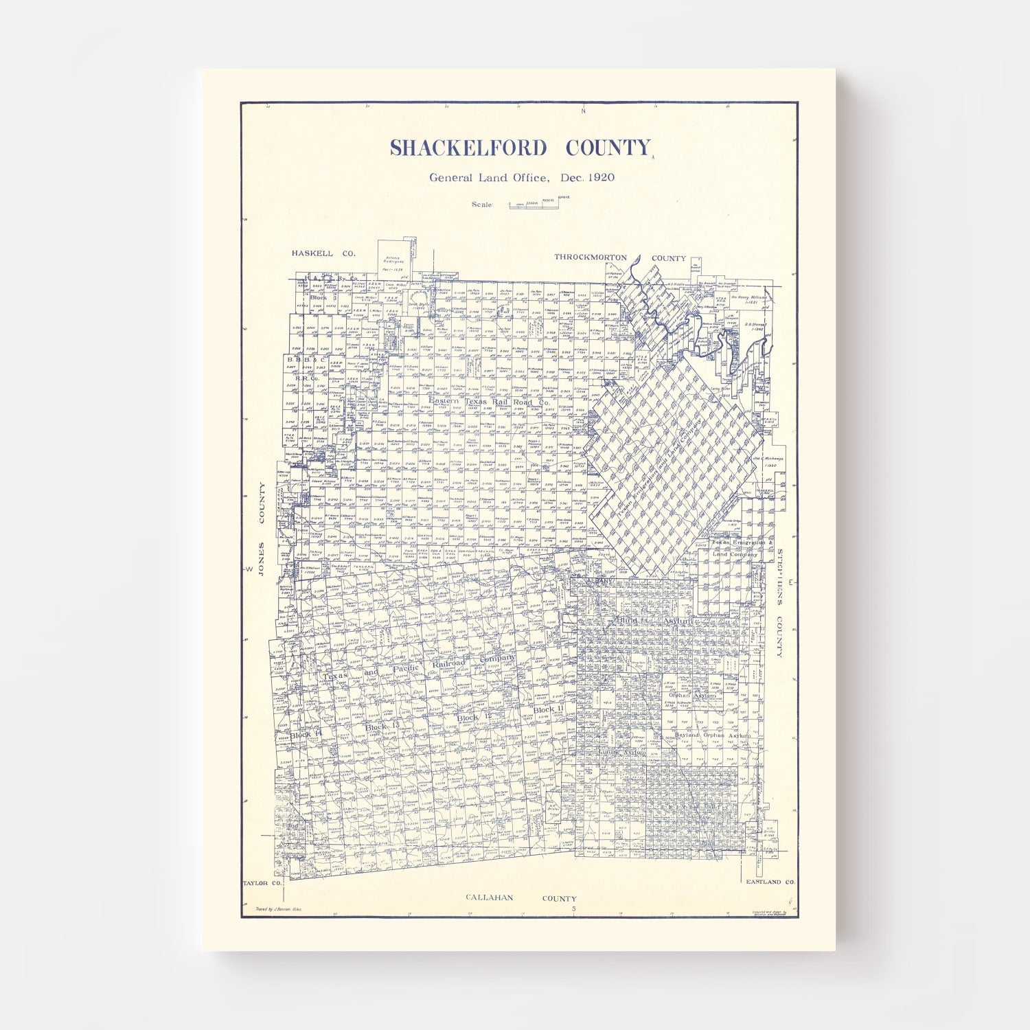 Vintage Map of Shackelford County, Texas 1920
