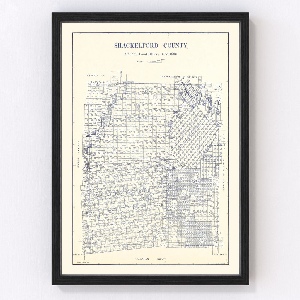 Vintage Map of Shackelford County, Texas 1920