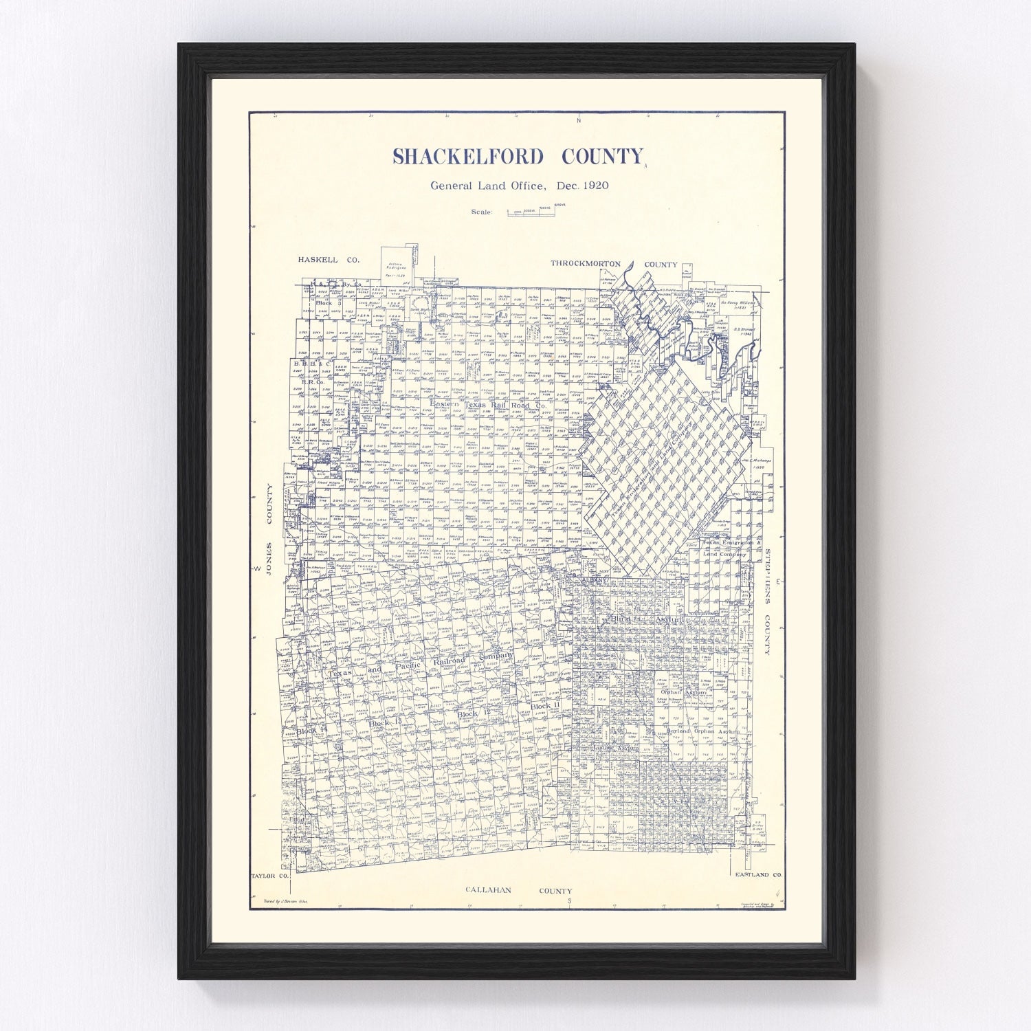Vintage Map of Shackelford County, Texas 1920