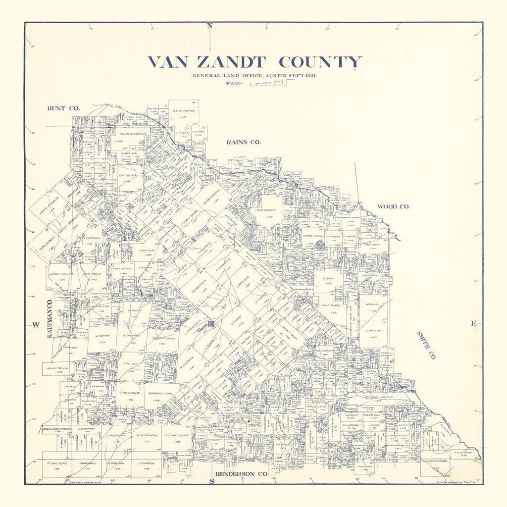 Vintage Map of Van Zandt County, Texas 1921