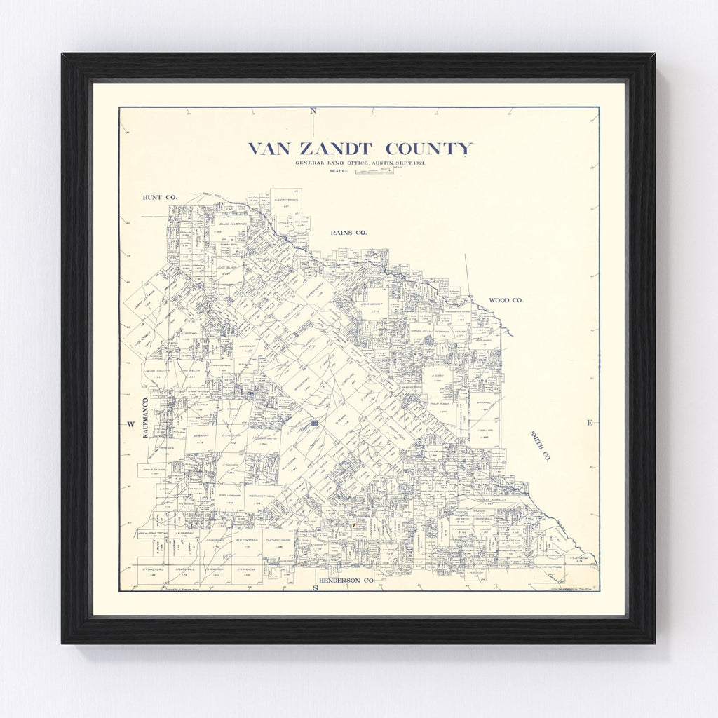 Vintage Map of Van Zandt County, Texas 1921