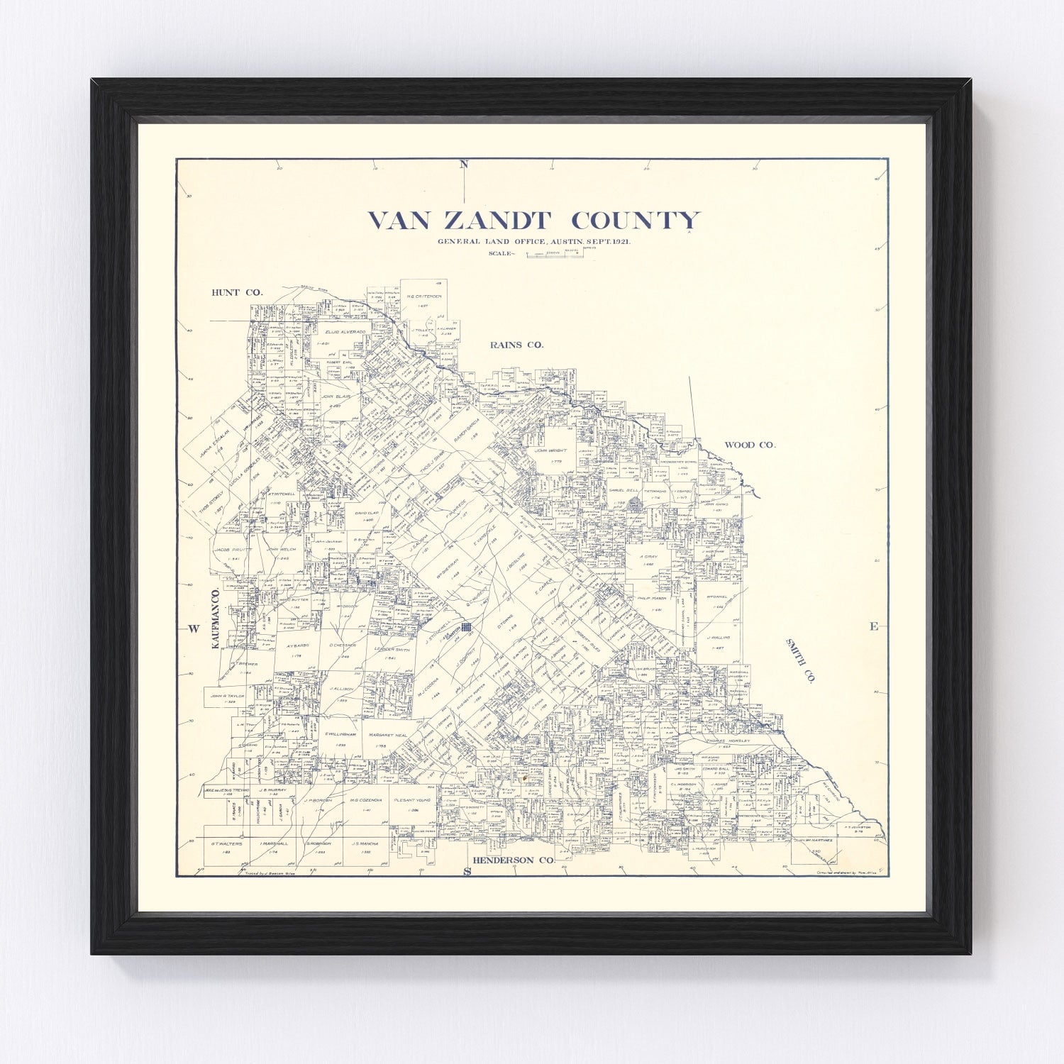 Vintage Map of Van Zandt County, Texas 1921