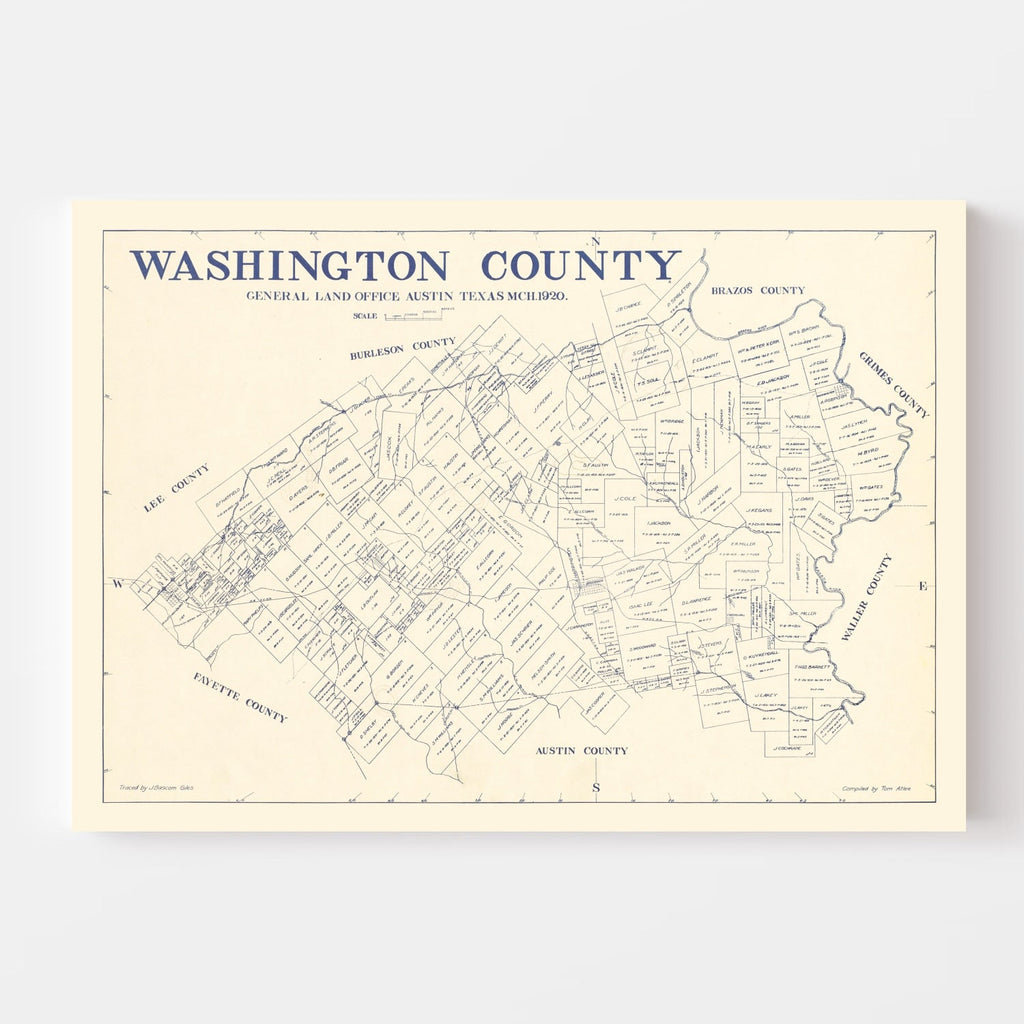 Vintage Map of Washington County, Texas 1920